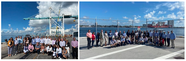 Grupo de asistentes a la Mision Comercial a la Florida en el Puerto de Miami y Port Everglades, respectivamente.